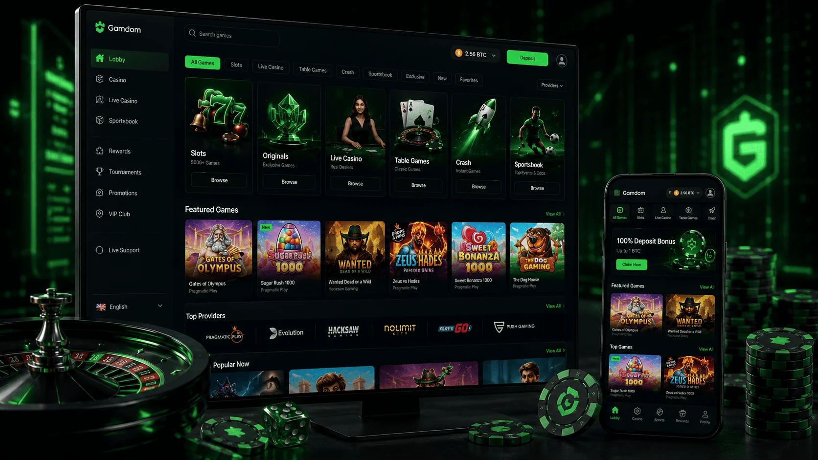 Gamdom casino lobby and game categories